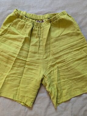 Flax Lime Green Elastic-Waist Shorts